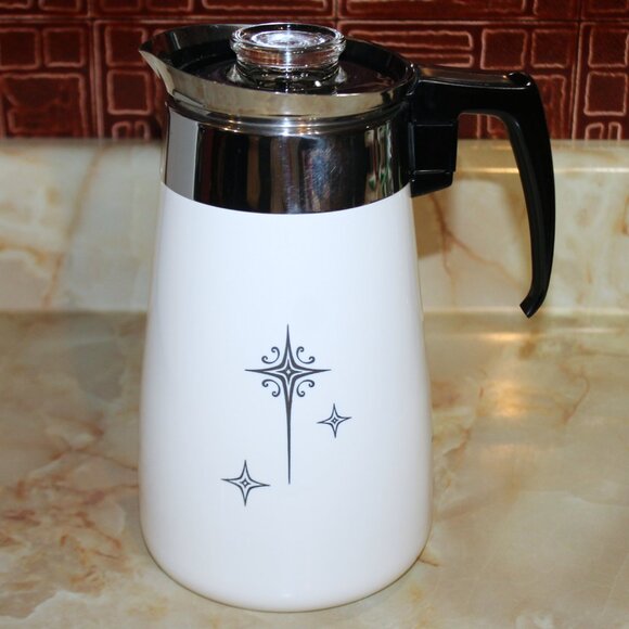 Vintage CorningWare Black Starburst 9 Cup Percolator Coffee Pot - Picture 1 of 16